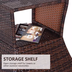 Outsunny Rattan Wicker Tea Coffee Table w/ Umbrella Hole Storage Space