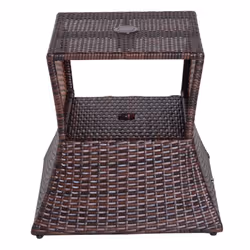 Outsunny Rattan Wicker Tea Coffee Table w/ Umbrella Hole Storage Space - Additional view 6