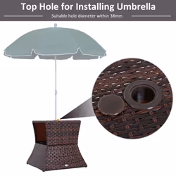 Outsunny Rattan Wicker Tea Coffee Table w/ Umbrella Hole Storage Space - Additional view 7