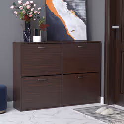 HOMCOM Wooden Shoes Cabinet w/ Multi Flip Down Shelf Drawer Brown