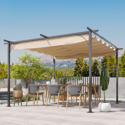 Outsunny 3.5x3.5m Pergola Metal Gazebo Backyard Porch Awning Retractable Canopy