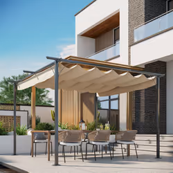 Outsunny 3.5x3.5m Pergola Metal Gazebo Backyard Porch Awning Retractable Canopy
