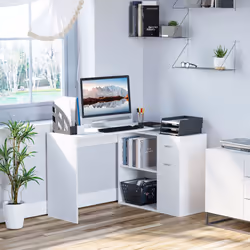HOMCOM Computer Desk Rotating Dining Table W/ Storage Shelf White