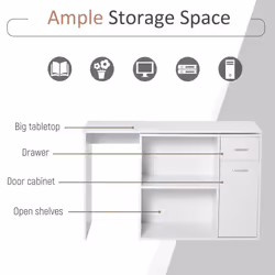 HOMCOM Computer Desk Rotating Dining Table W/ Storage Shelf White