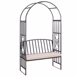 Outsunny Garden Arbor Arch Metal Bench Padded Seat Outdoor Decoration Patio