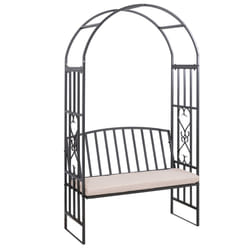 Outsunny Garden Arbor Arch Metal Bench Padded Seat Outdoor Decoration Patio