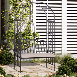 Outsunny Garden Arbor Arch Metal Bench Padded Seat Outdoor Decoration Patio