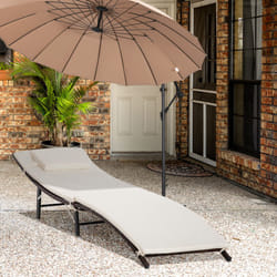 Outsunny Folding Rattan Sun Lounger with Cushion and Pillow, Cream