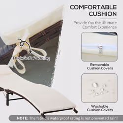 Outsunny Folding Rattan Sun Lounger with Cushion and Pillow, Cream