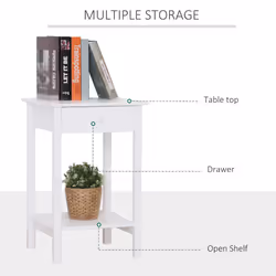 HOMCOM Wooden Bedside Table Cabinet W/ Drawer Shelf Storage End Side White