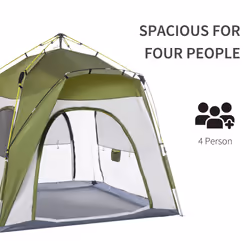 Outsunny 4 Man Pop Up Tent Camping Backpacking Dome Tent, Green