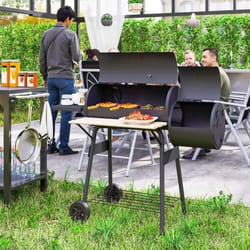 Outsunny Portable Charcoal BBQ Grill Steel Offset Smoker Combo Backyard