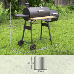 Outsunny Portable Charcoal BBQ Grill Steel Offset Smoker Combo Backyard