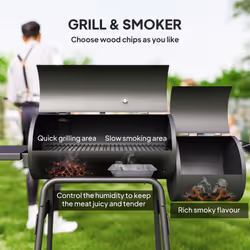 Outsunny Portable Charcoal BBQ Grill Steel Offset Smoker Combo Backyard
