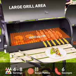 Outsunny Portable Charcoal BBQ Grill Steel Offset Smoker Combo Backyard - Additional view 4