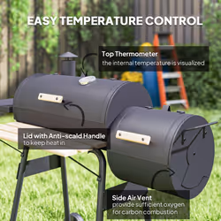 Outsunny Portable Charcoal BBQ Grill Steel Offset Smoker Combo Backyard - Additional view 5