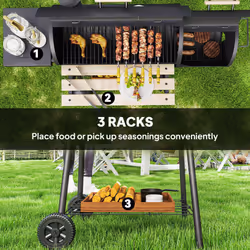 Outsunny Portable Charcoal BBQ Grill Steel Offset Smoker Combo Backyard - Additional view 6