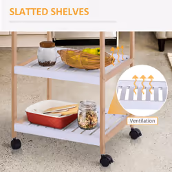 HOMCOM Mobile Serving Trolley Kitchen Cart Pine Wood Rolling Wheels White - Additional view 4