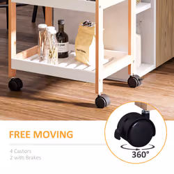 HOMCOM Mobile Serving Trolley Kitchen Cart Pine Wood Rolling Wheels White - Additional view 5