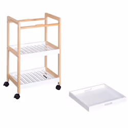 HOMCOM Mobile Serving Trolley Kitchen Cart Pine Wood Rolling Wheels White - Additional view 7