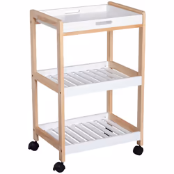 HOMCOM Mobile Serving Trolley Kitchen Cart Pine Wood Rolling Wheels White - Additional view 8