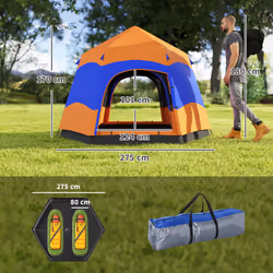 Outsunny 4 Person Camping Tent Festival Hiking Shelter, Orange