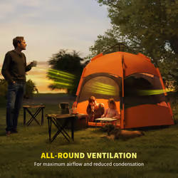 Outsunny 4 Person Camping Tent Festival Hiking Shelter, Orange - Additional view 5