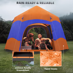 Outsunny 4 Person Camping Tent Festival Hiking Shelter, Orange - Additional view 6