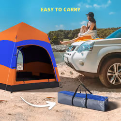 Outsunny 4 Person Camping Tent Festival Hiking Shelter, Orange - Additional view 7