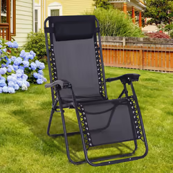 Outsunny Metal Frame Zero Gravity Lounger w/ Head Pillow for Patio Decking Black