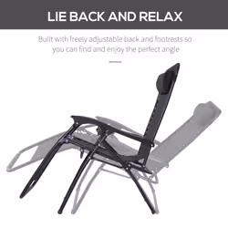 Outsunny Metal Frame Zero Gravity Lounger w/ Head Pillow for Patio Decking Black