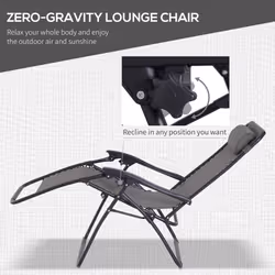 Outsunny 3PC Zero Gravity Chairs Sun Lounger Table Set W/ Cup Holders Dark Grey
