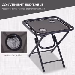 Outsunny 3PC Zero Gravity Chairs Sun Lounger Table Set W/ Cup Holders Dark Grey