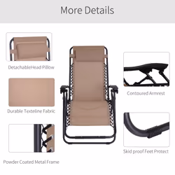 Outsunny Zero Gravity Chair, Reclining Lounger w/ Pillow Beige - Additional view 4