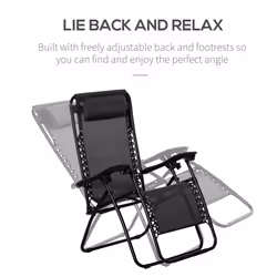 Outsunny 3PC Zero Gravity Chairs Sun Lounger Table Set w/ Cup Holders, Black
