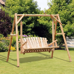 Outsunny Outdoor 2 Seater Porch Swing Wooden Rustic Patio Bench w/ Armrest