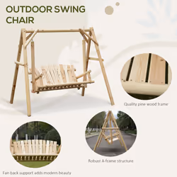 Outsunny Outdoor 2 Seater Porch Swing Wooden Rustic Patio Bench w/ Armrest