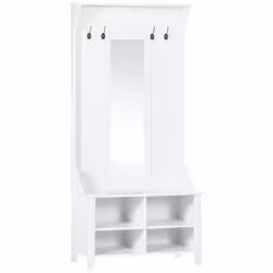 HOMCOM Hallway Furniture Set Shoe Bench Storage Mirror Cabinet w/ 4 Hooks