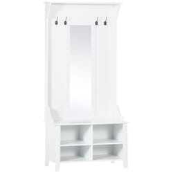 HOMCOM Hallway Furniture Set Shoe Bench Storage Mirror Cabinet w/ 4 Hooks