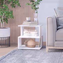 HOMCOM Modern 2 Tier Wood Coffee Side Table with Storage Shelf White