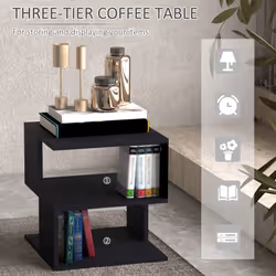 HOMCOM Modern Square 2 Tier Wood Coffee Side Table Storage Shelf Rack Black