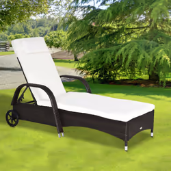 Outsunny Adjustable Wicker Rattan Sun Lounger Recliner Chair w/ Cushion Brown