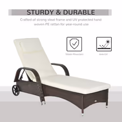 Outsunny Adjustable Wicker Rattan Sun Lounger Recliner Chair w/ Cushion Brown - Additional view 11