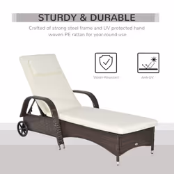 Outsunny Adjustable Wicker Rattan Sun Lounger Recliner Chair w/ Cushion Brown