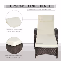 Outsunny Adjustable Wicker Rattan Sun Lounger Recliner Chair w/ Cushion Brown - Additional view 4