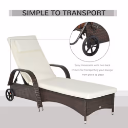 Outsunny Adjustable Wicker Rattan Sun Lounger Recliner Chair w/ Cushion Brown - Additional view 6