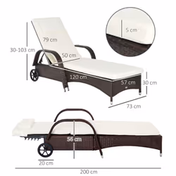 Outsunny Adjustable Wicker Rattan Sun Lounger Recliner Chair w/ Cushion Brown - Additional view 8