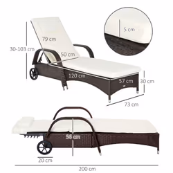 Outsunny Adjustable Wicker Rattan Sun Lounger Recliner Chair w/ Cushion Brown - Additional view 9