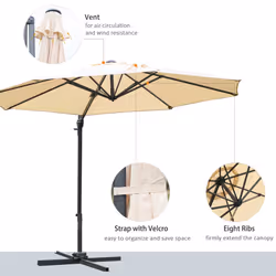 Outsunny 3(m) Garden Banana Parasol Patio Cantilever Hanging Umbrella Beige - Additional view 5