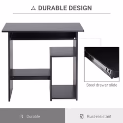 HOMCOM Compact Small Computer Table Wooden Desk Keyboard Tray Storage Black - Additional view 4